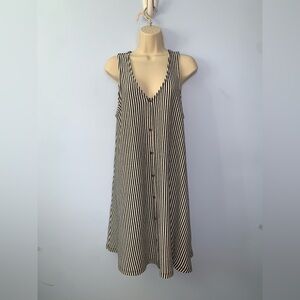 Z supply button down black and white Striped Sleeveless trapeze loose Dress XL